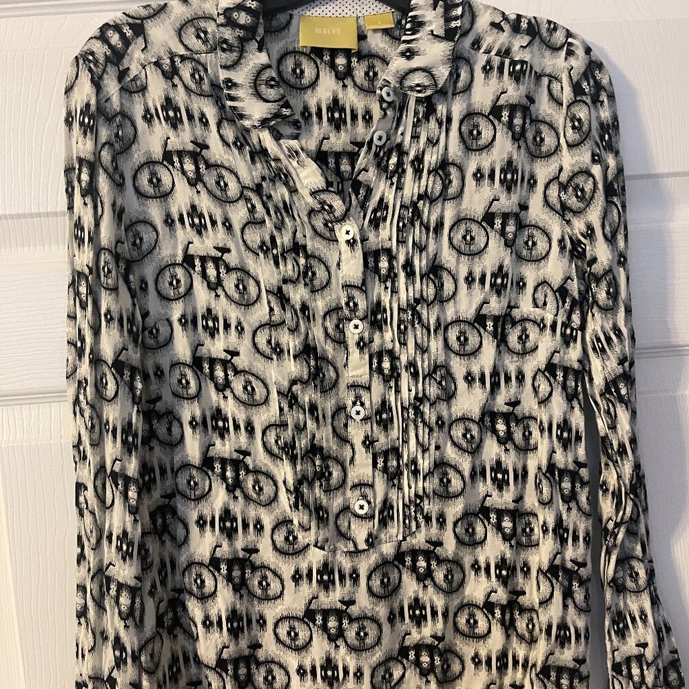 Maeve black and white bicycle print top - size 8